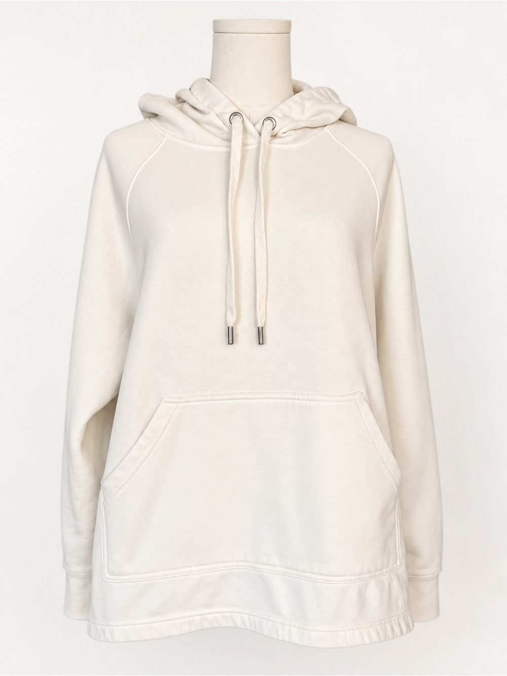 H&M Ivory Cream Oversized Pullover Hoodie Side Slits Size Medium